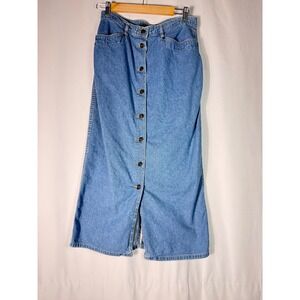 VTG LizWear Denim Maxi Skirt Button Front Jean Skirt Size 6 Liz Claiborne